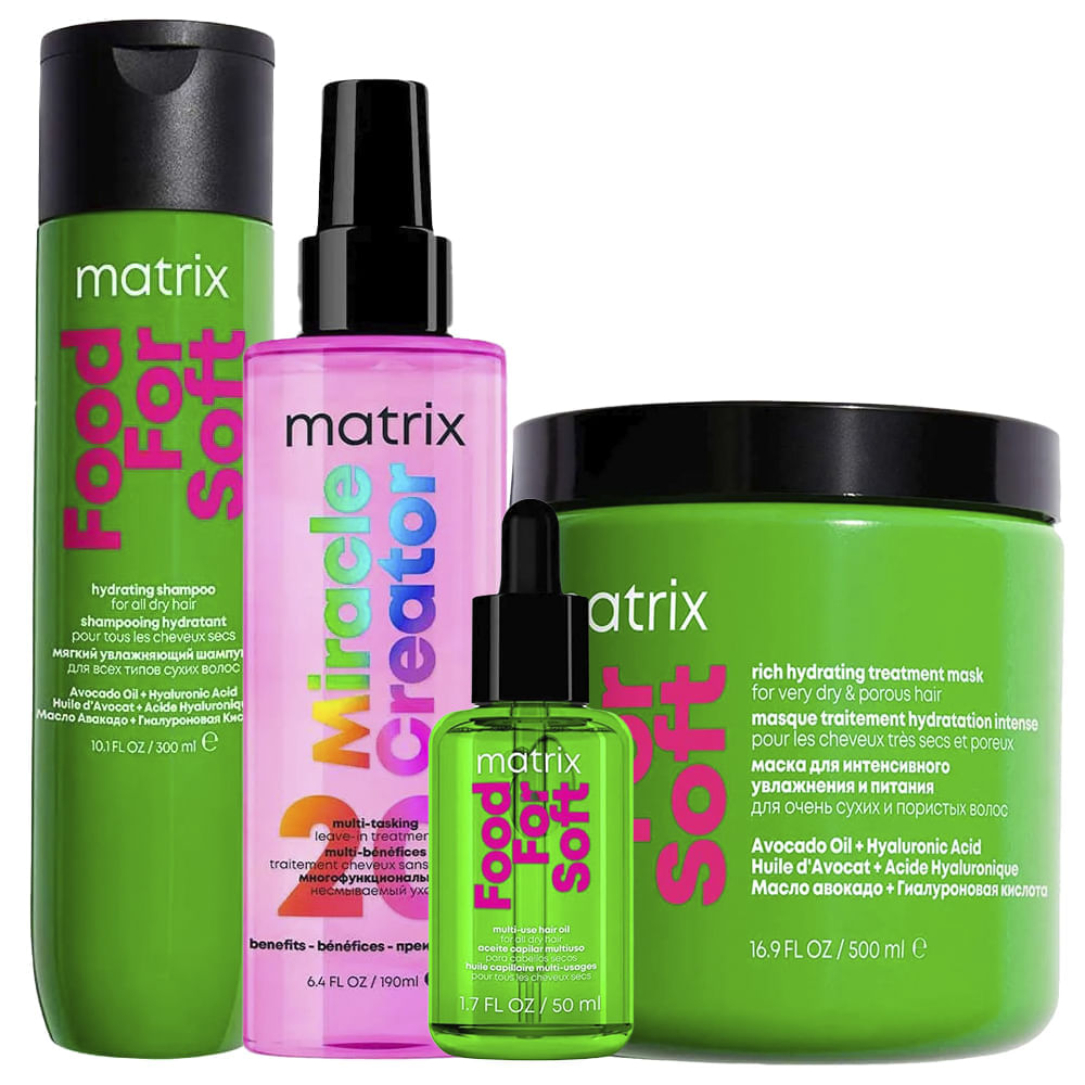 Kit Matrix Food For Soft Shampoo 300ml + Máscara 500ml + Óleo Capilar 50ml + Spray Leave-in Miracle Creator 190ml