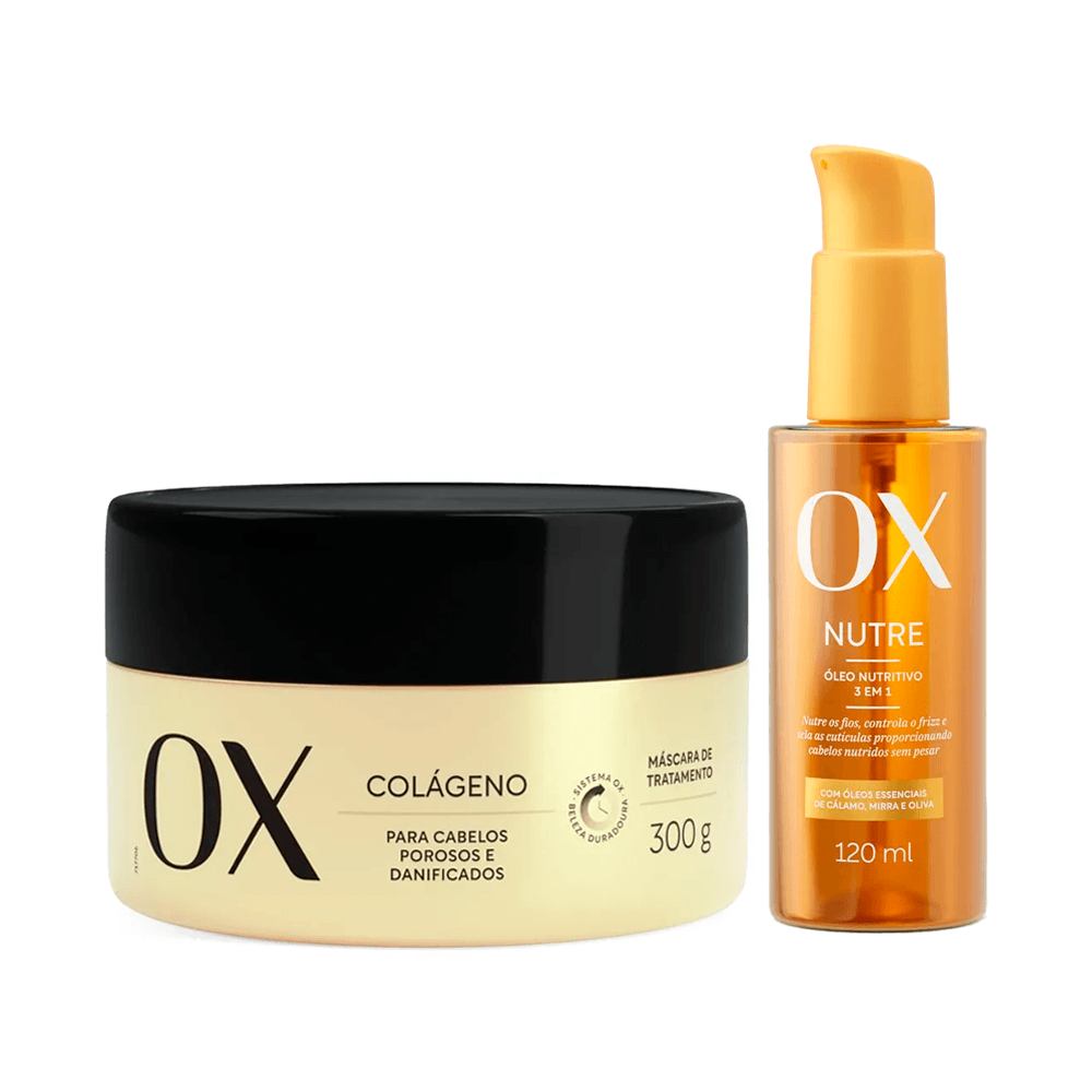 Kit OX Máscara Tratamento Colágeno 300g + Óleo Capilar Nutritivo 3 Em 1 120ml
