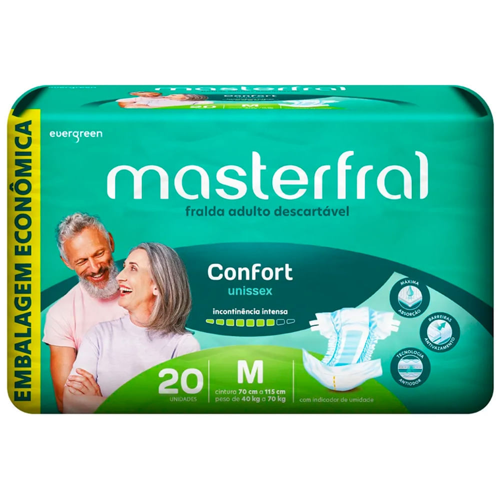 Fralda Descartável Geríatrica Masterfral Confort M 20 Unidades