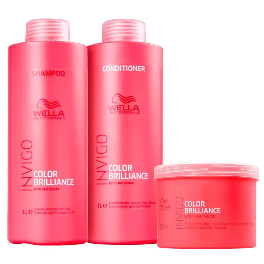 Kit Wella Shampoo 1l + Condicionador 1l + Máscara 500ml Invigo Color Brilliance