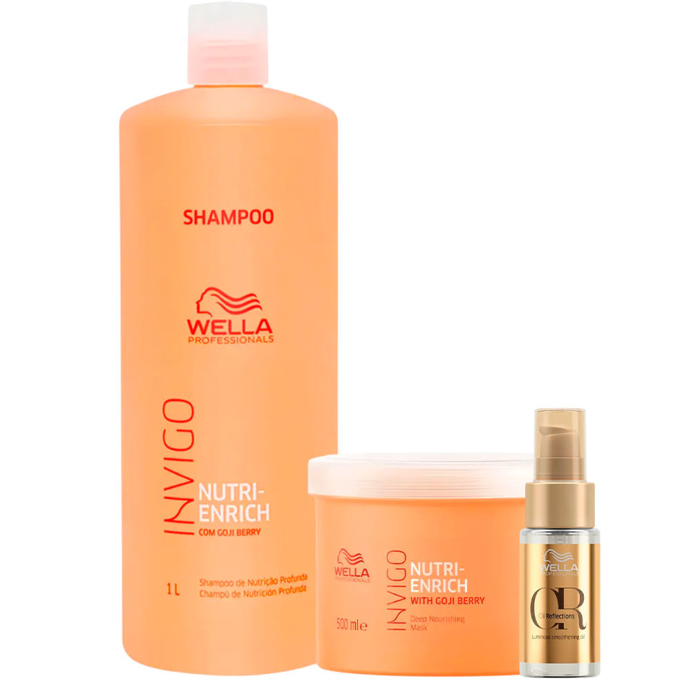 Kit Wella Shampoo 1l + Máscara 500ml + Óleo 30ml Invigo Nutri Enrich