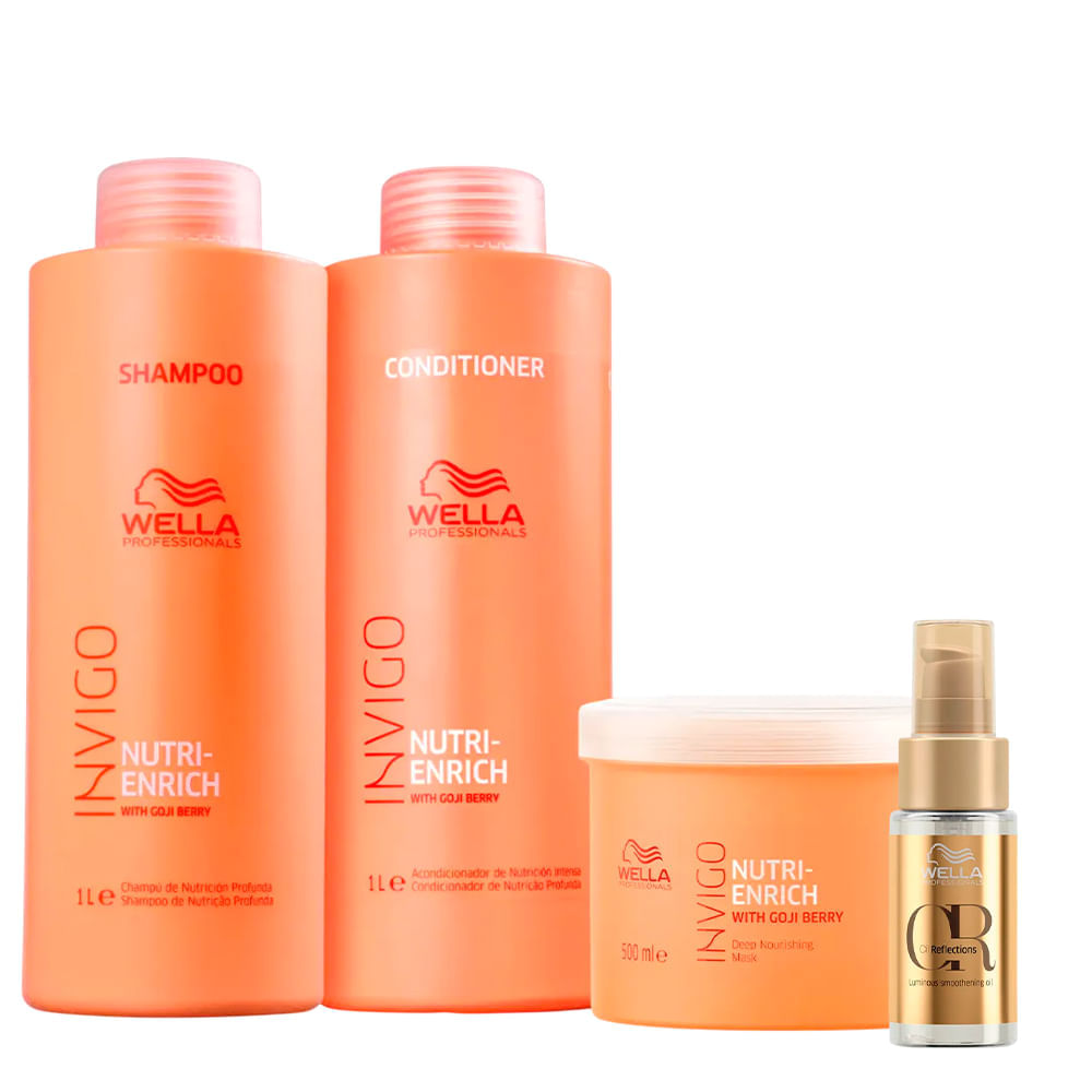 Kit Wella Shampoo 1l + Condicionador 1l + Máscara 500ml + Óleo Invigo Nutri Enrich 30ml