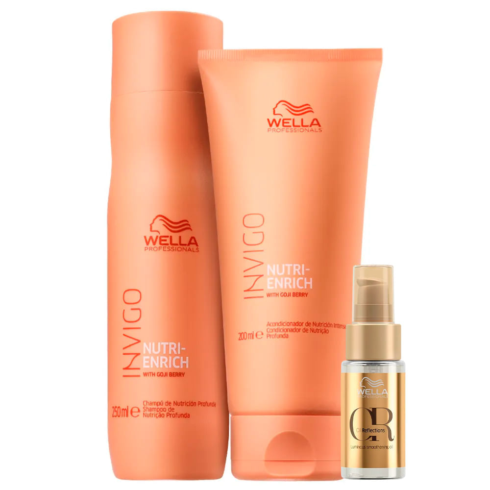 Kit Shampoo 250ml + Condicionador 200ml + Óleo Wella Invigo Nutri Enrich 30ml