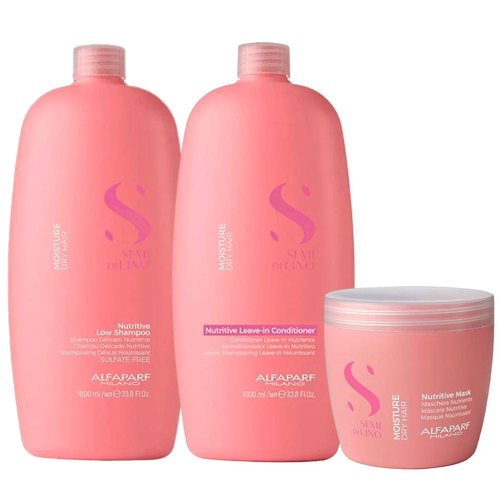 Kit Alfaparf Semi Di Lino Nutririve Shampoo 1l + Condicionador 1l + Máscara 500ml