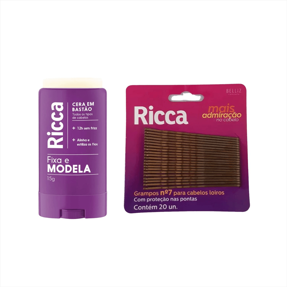 Kit Cera Fixadora Em Bastão Ricca + Grampo Cabelo Loiro Ricca  20 Unidades