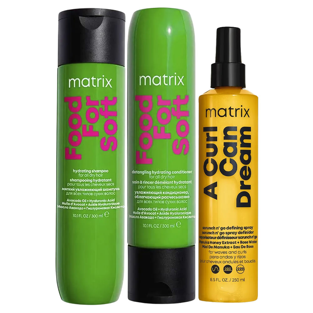 Kit Matrix Shampoo 300ml + Condicionador Food For Soft 300ml + Spray Ativador A Curl Can Dream 250ml
