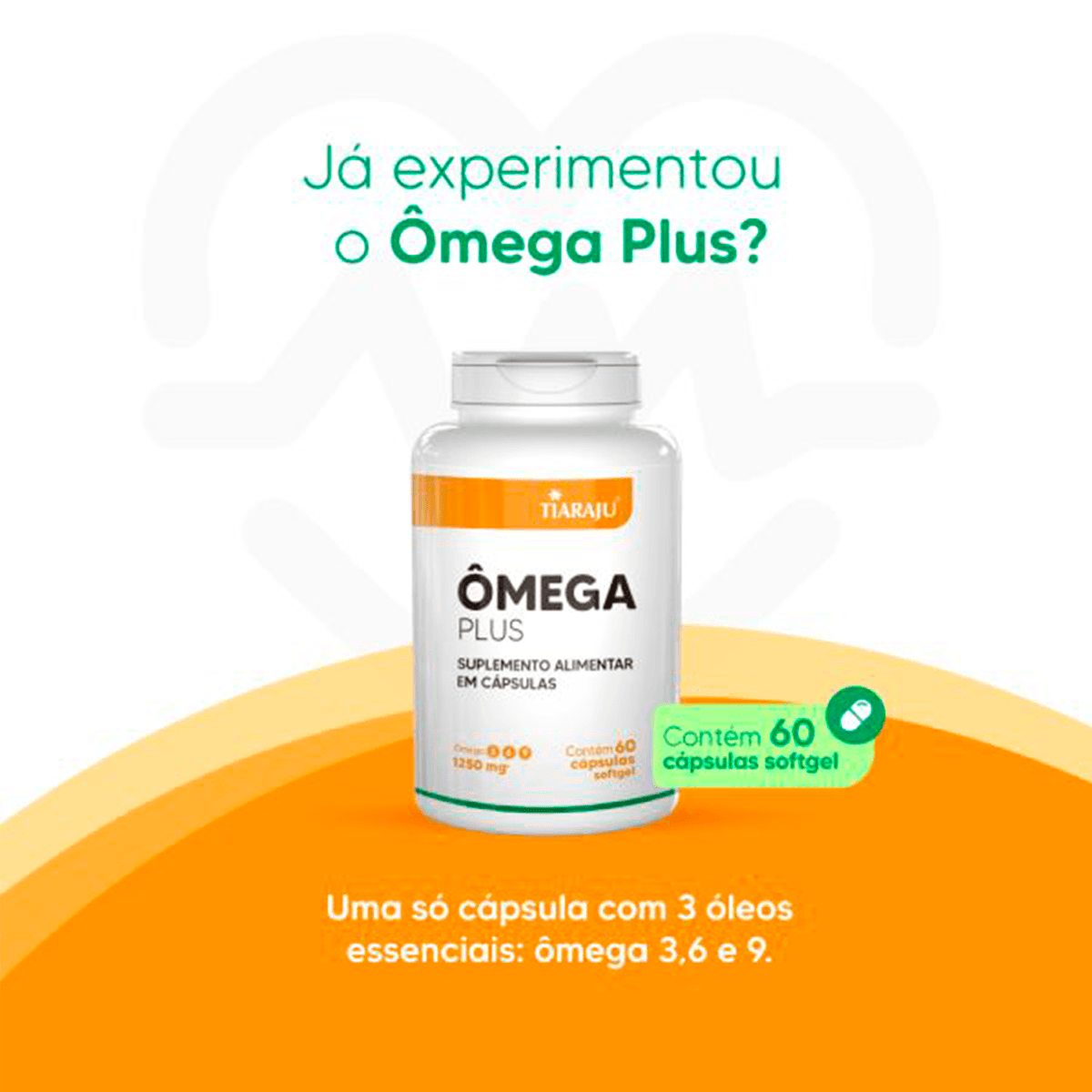 Ômega Plus Softgel Ômegas 3,6 e 9 Tiaraju 1250mg 60 Cápsulas