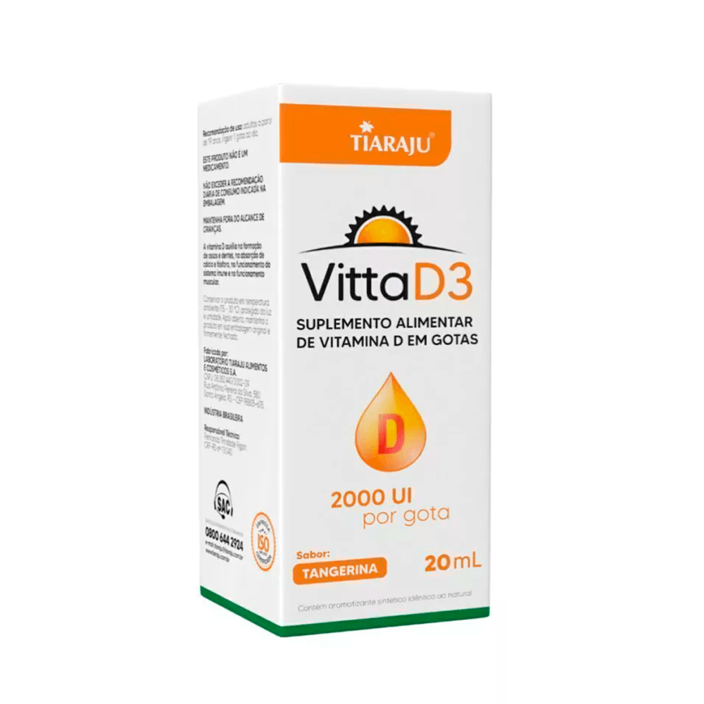 Vitamina Em Gotas Vitta D3 2000ui Tiaraju Sabor Tangerina 20ml