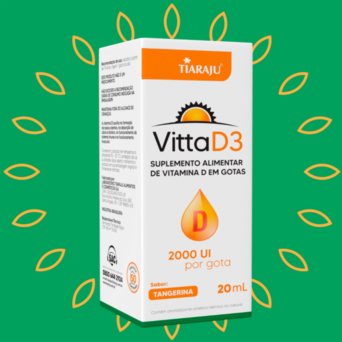 Vitamina Em Gotas Vitta D3 2000UI Tiaraju Sabor Tangerina 20ml