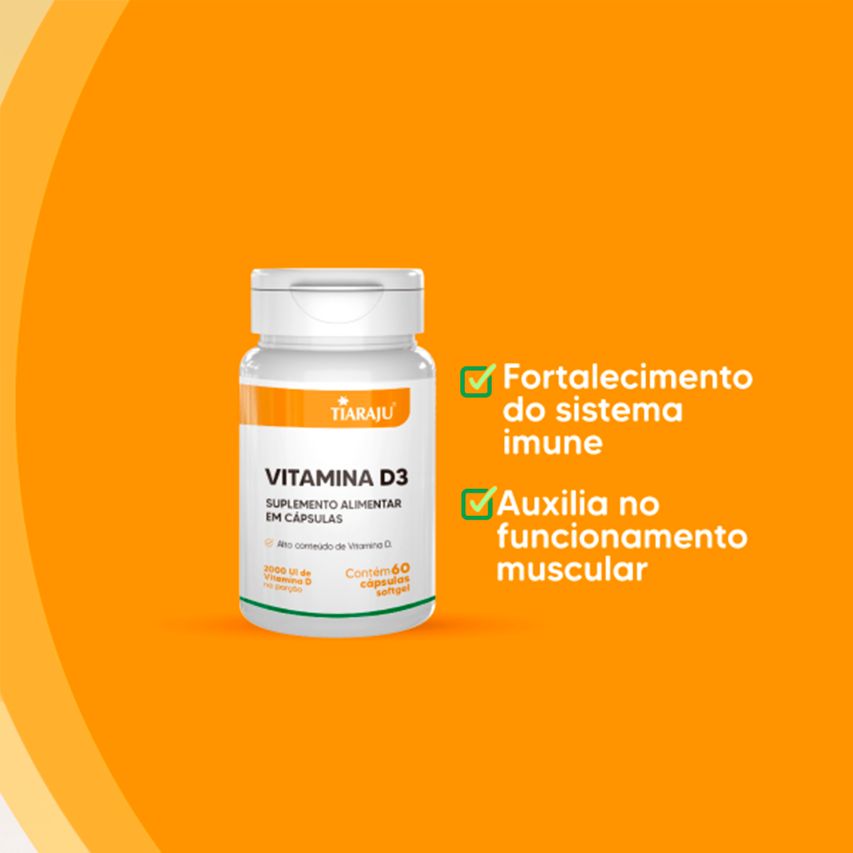 Vitamina D3 Softgel Tiaraju 2000UI 60 Cápsulas