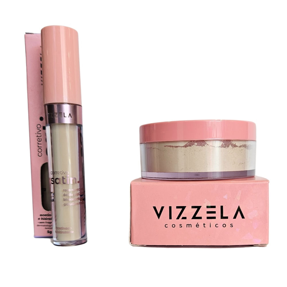 Kit Vizzela Corretivo Satin Cor 1+ Pó Facial Satin Powder