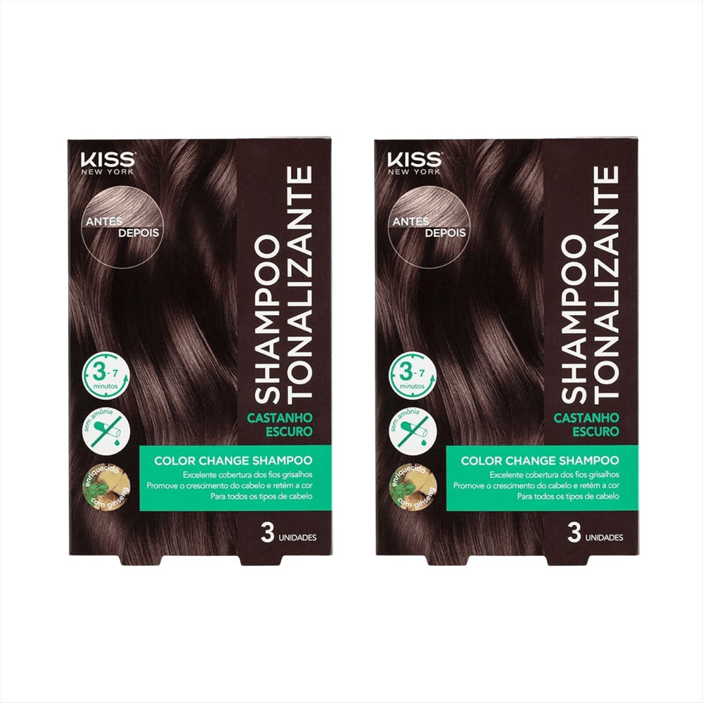 Kit Shampoo Tonalizante Kiss New York Castanho Escuro 2 Unidades