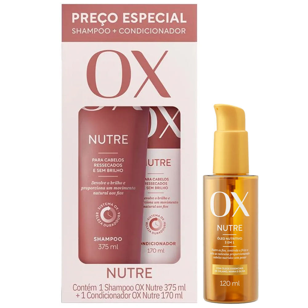 Kit Ox Nutrição Intensa Shampoo 375ml  + Condicionador 170ml + Óleo Capilar Nutritivo 120ml