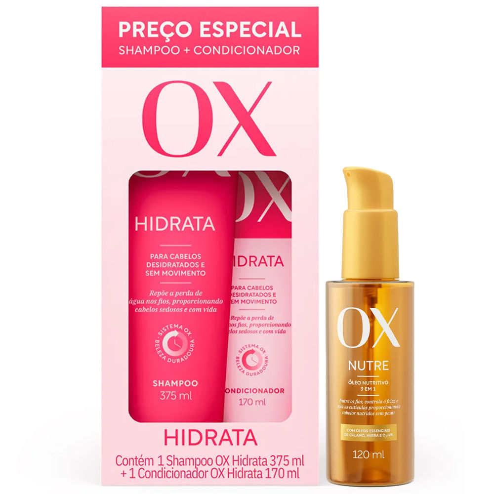 Kit OX Hidrata Shampoo 375ml + Condicionador 170ml + Óleo Capilar Nutritivo 120ml