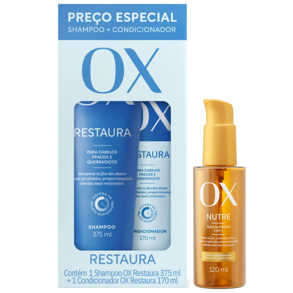 Kit Ox Restaura Shampoo 375ml + Condicionador 170ml + Óleo Capilar Nutritivo 120ml