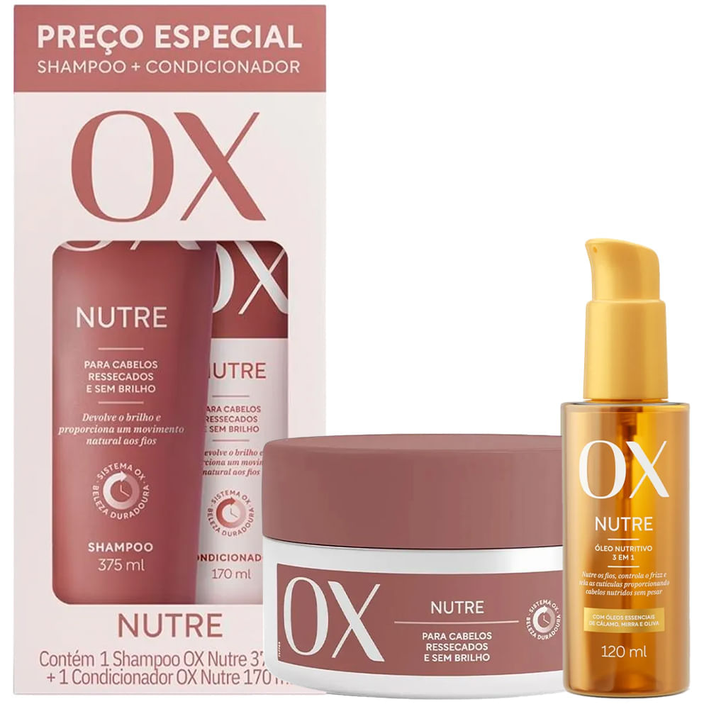 Kit Ox Nutrição Intensa Shampoo 375ml + Condicionador 170ml + Máscara 300g + Óleo Capilar Nutritivo 120ml