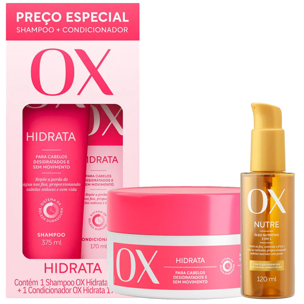 Kit Ox Hidrata Shampoo 375ml + Condicionador 170ml + Máscara 300g + Óleo Capilar Nutritivo 120ml