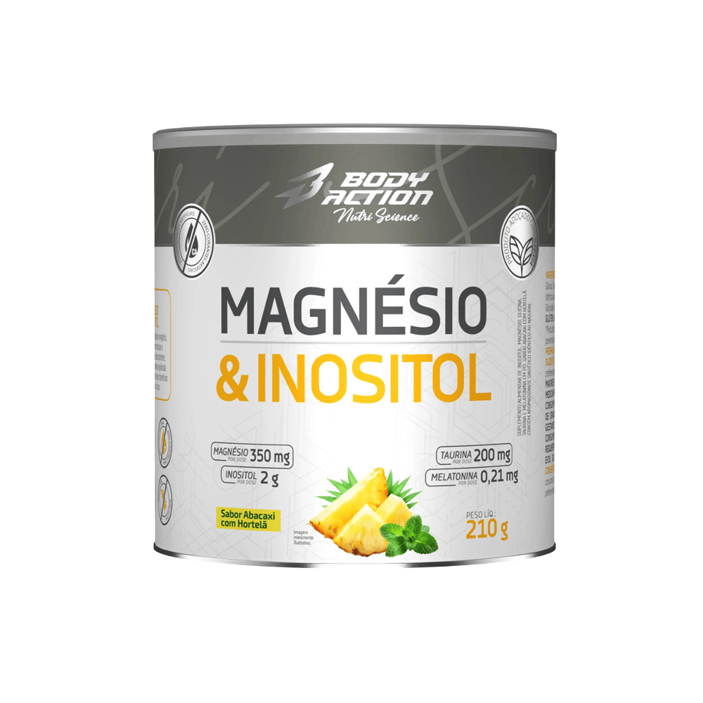 Magnésio E Inositol Sabor Abacaxi Com Hortelã Bodyaction 210g