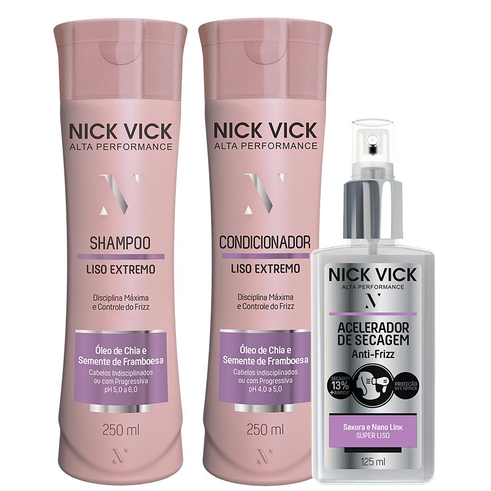 Kit Nick Vick Liso Extremo Shampoo 250ml + Condicionador 250ml + Fluido Acelerador 125ml