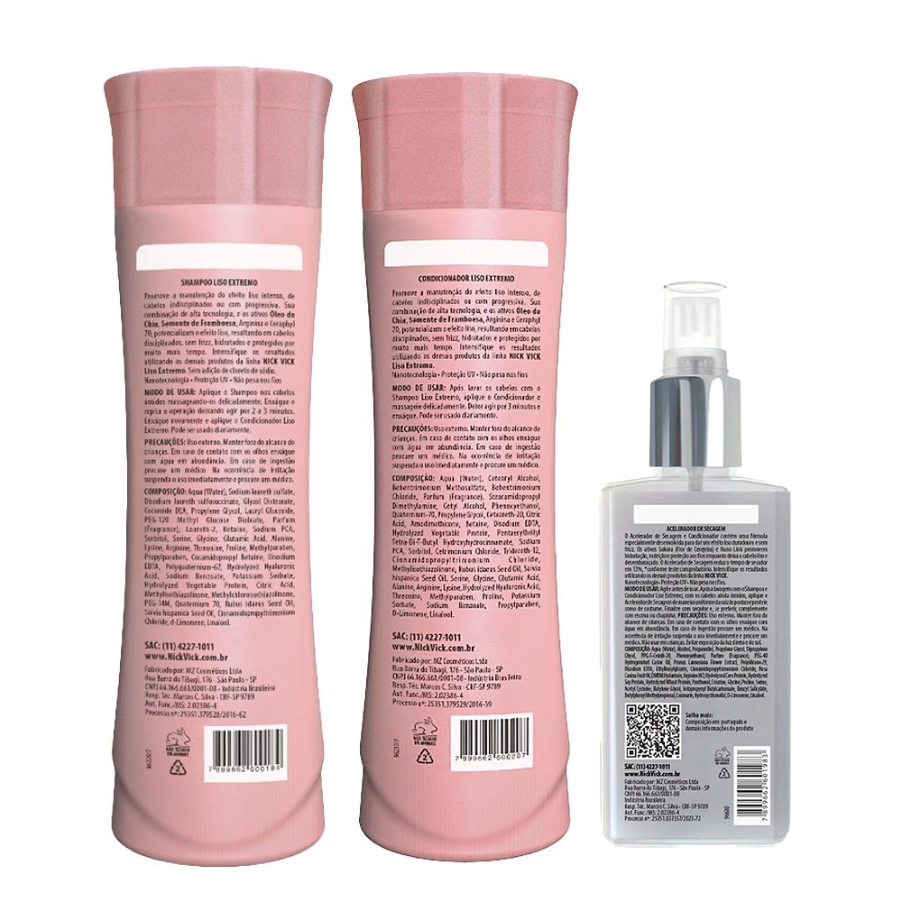 Kit Nick Vick Liso Extremo Shampoo 250ml + Condicionador 250ml + Fluido Acelerador 125ml