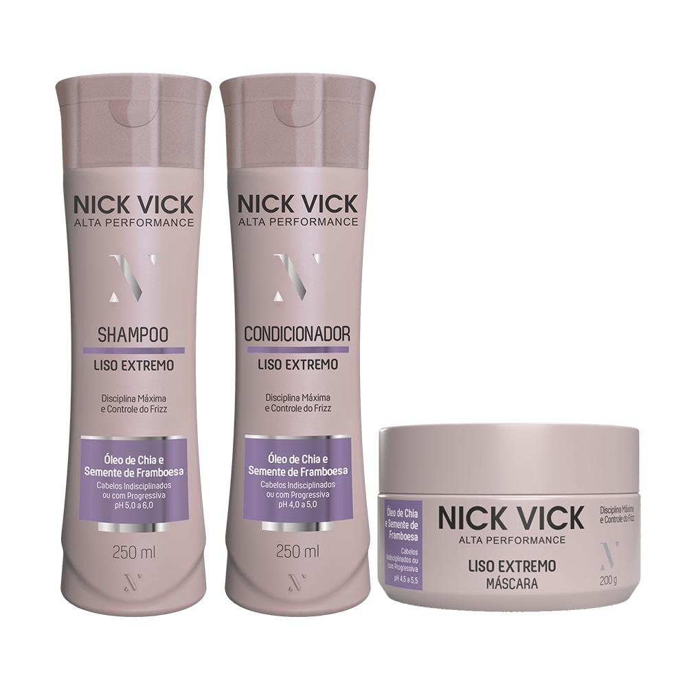 Kit Nick Vick Liso Extremo Shampoo 250ml + Condicionador 250ml + Máscara 200g