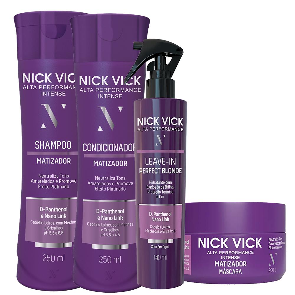 Kit Nick Vick Matizador Shampoo 250ml + Condicionador 250ml + Leave-in 140ml + Máscara 200g
