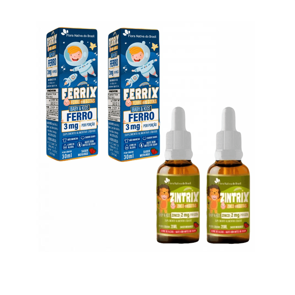 Kit Infantil 2 Ferrix Kids Ferro + 2 Zintrix Zinco Flora Nativa