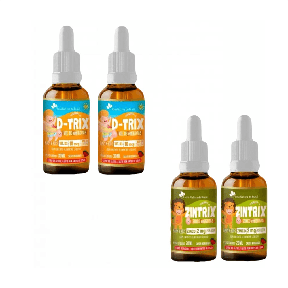 Kit Infantil 2 D-trix Vitamina D3 10mcg 400ui + 2 Zintrix Zinco Flora Nativa