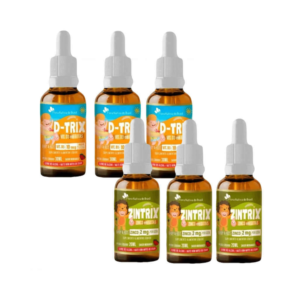 Kit Infantil 3 D-trix Vitamina D3 10mcg 400ui + 3 Zintrix Zinco Flora Nativa
