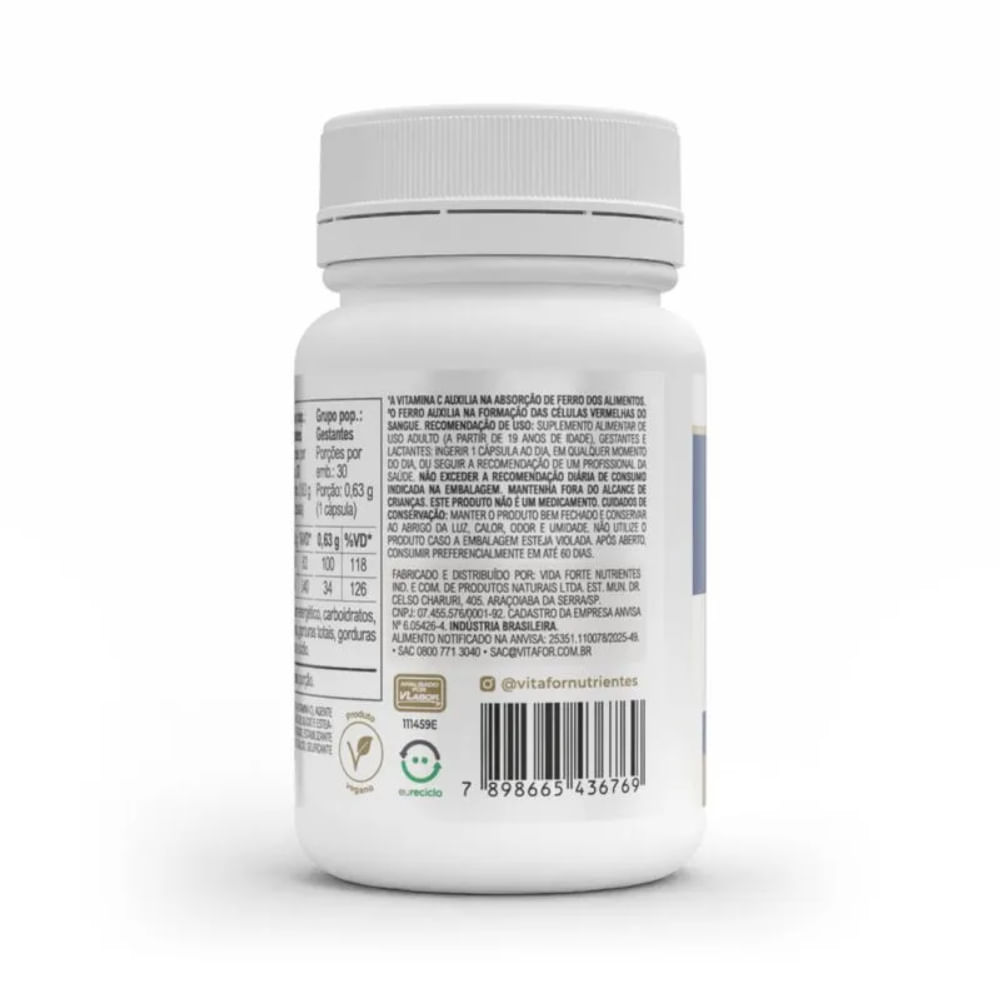 Kit 2 Ferro Plus Vitafor 30 Cápsulas