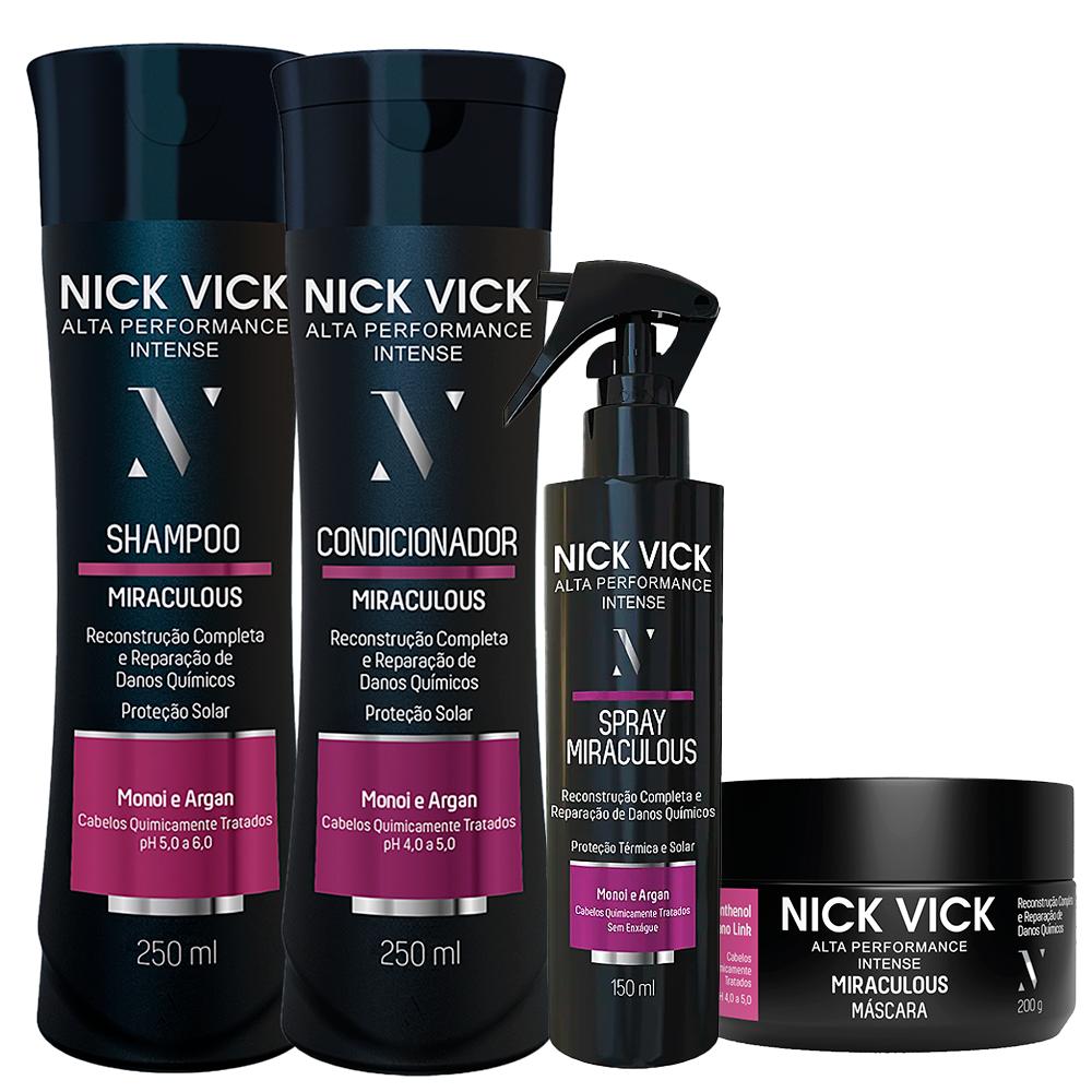 Kit Nick Vick Miraculous Shampoo 250ml + Condicionador 250ml + Spray 150ml + Máscara 200g