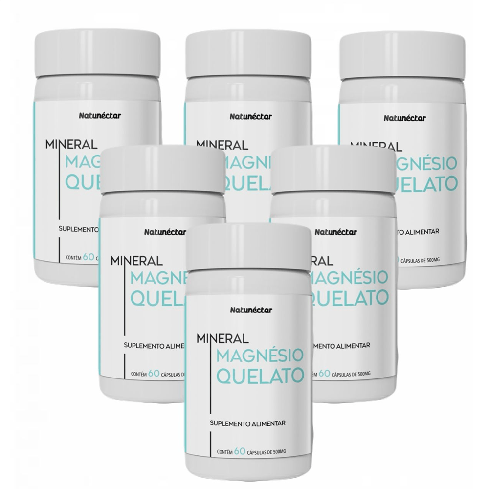 Kit Magnésio Quelato Puro Suplemento Natunéctar 60 Cápsulas 6 Unidades