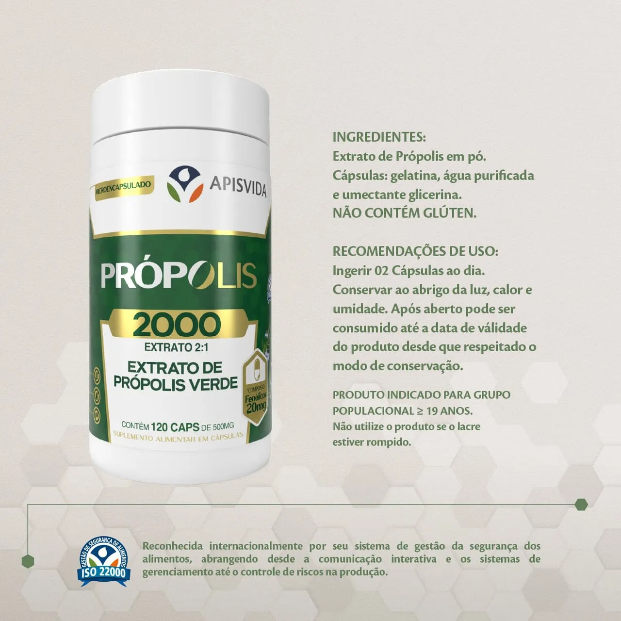 Própolis Verde Apisvida 500mg 120 Cápsulas
