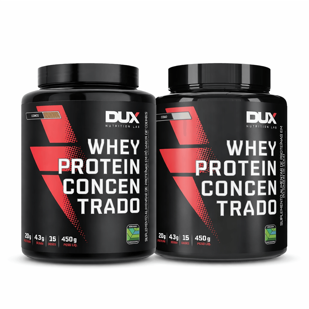 Kit Whey Protein Concentrado Sabor Coco 450g  + Whey Protein Concentrado Sabor Cookies 450g
