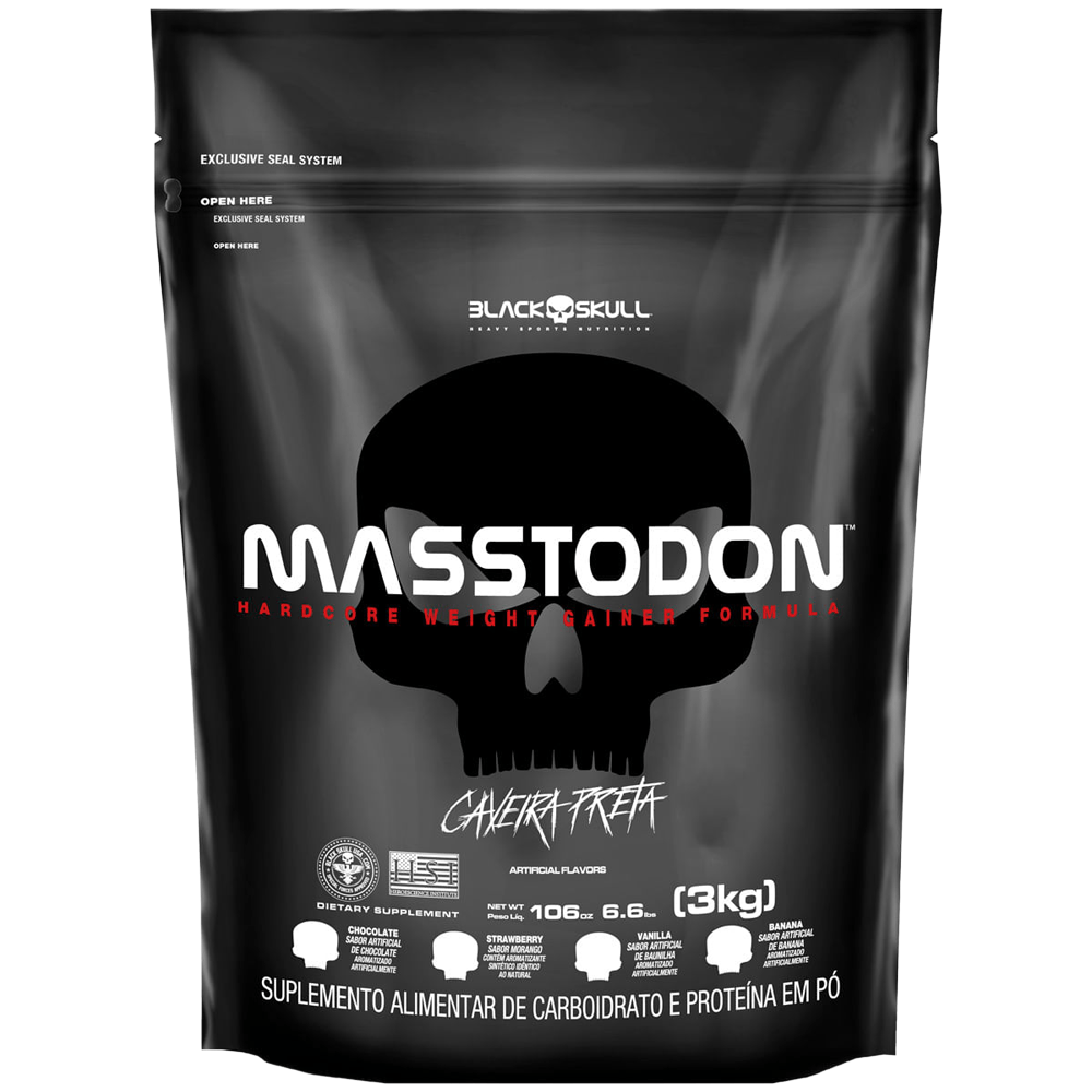 Hipercalórico Masstodon Caveira Preta Refil Black Skull Sabor Banana 3kg