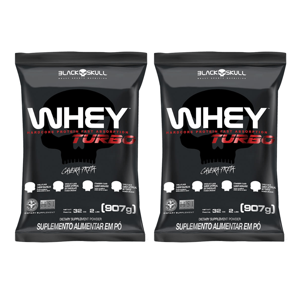 Kit Whey Turbo Chocolate + Baunilha Black Skull 2 Unidades 907g
