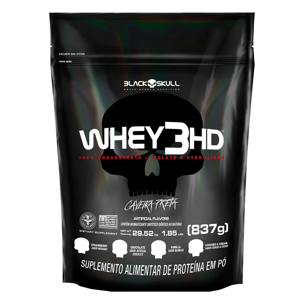 Whey 3hd Refil Wpc Wpi E Wph Black Skull Morango 837g