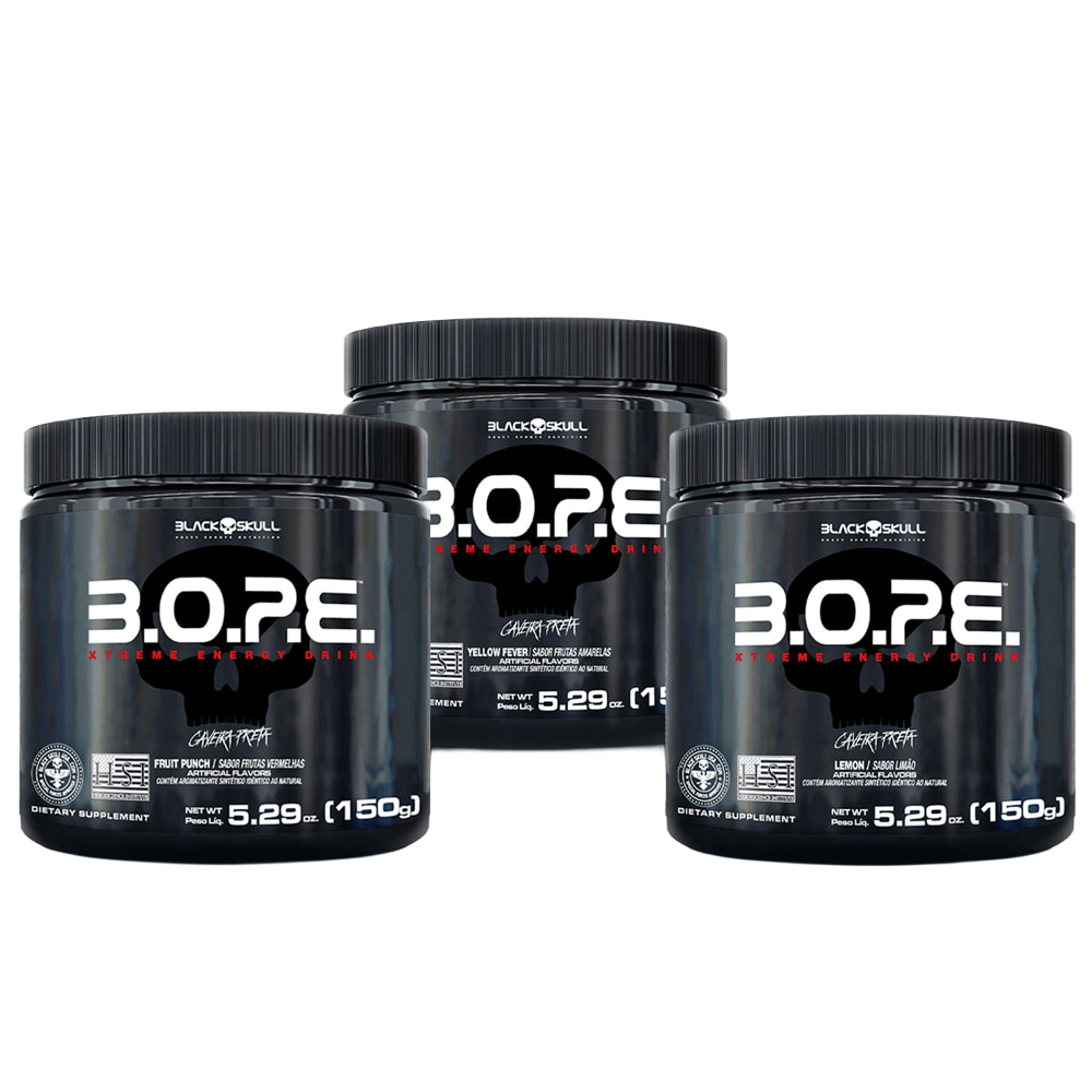Kit Pré-Treino Bope Black Skull Limão + Frutas Vermelha + Frutas Amarelas 150g Cada