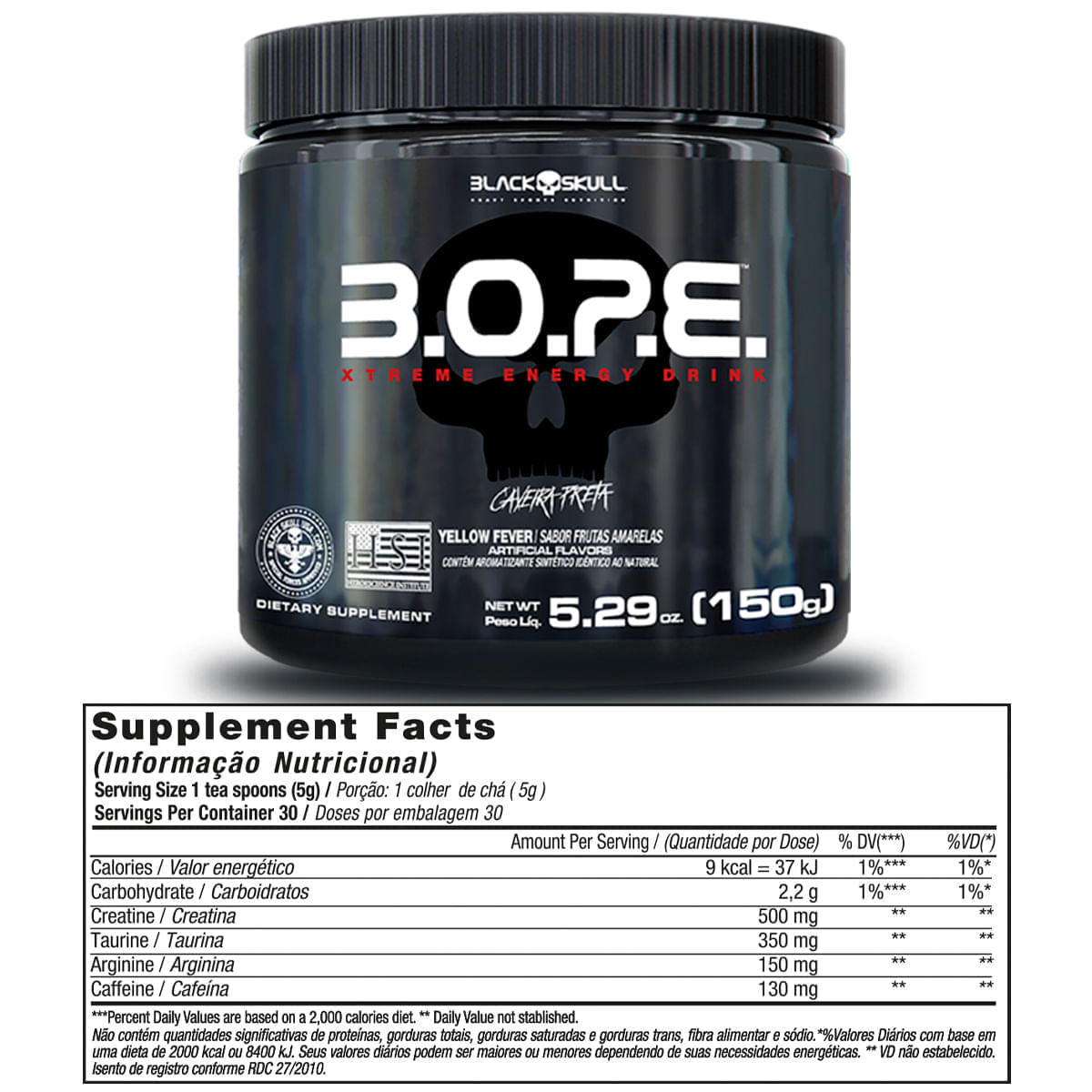 Kit Pré-Treino Bope Black Skull Limão + Frutas Vermelha + Frutas Amarelas 150g Cada