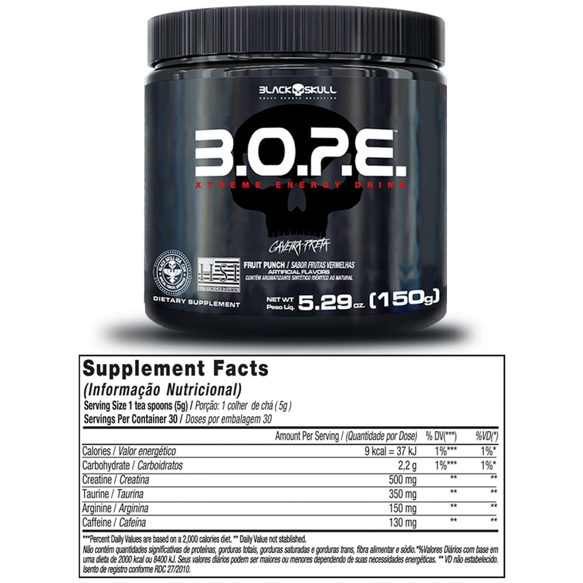 Kit Pré-Treino Bope Black Skull Limão + Frutas Vermelha + Frutas Amarelas 150g Cada