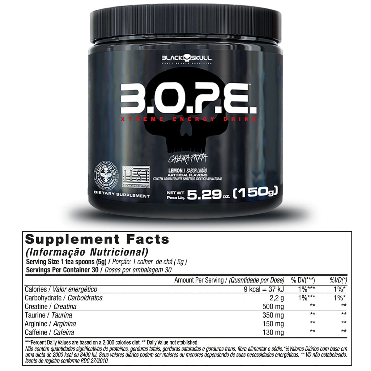 Kit Pré-Treino Bope Black Skull Limão + Frutas Vermelha + Frutas Amarelas 150g Cada