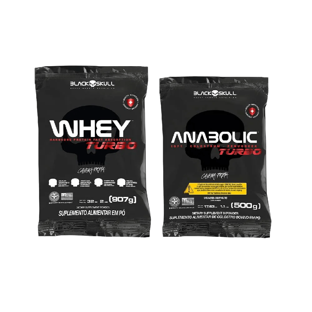 Kit Black Skull Anabolic Colostro 500g + Whey Turbo Chocolate 907g