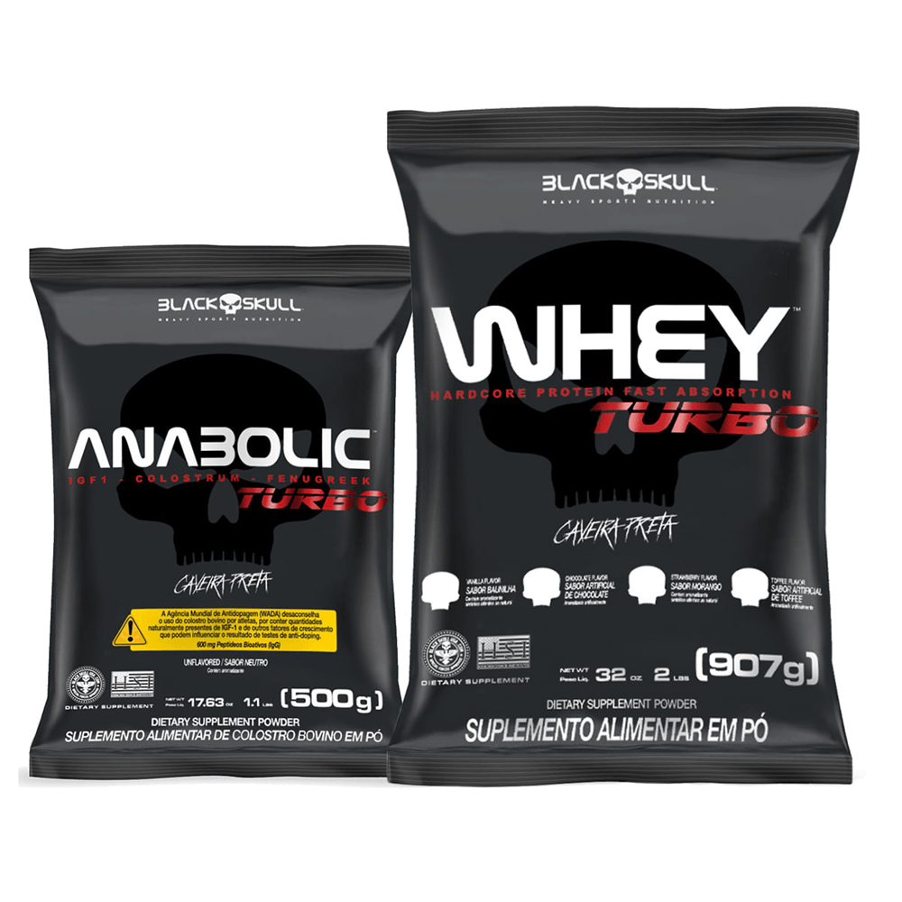 Kit Black Skull Anabolic Colostro 500g + Whey Turbo Baunilha 907g