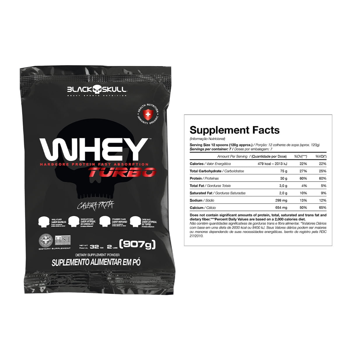 Kit 2 Whey Turbo Black Skull Baunilha 907g