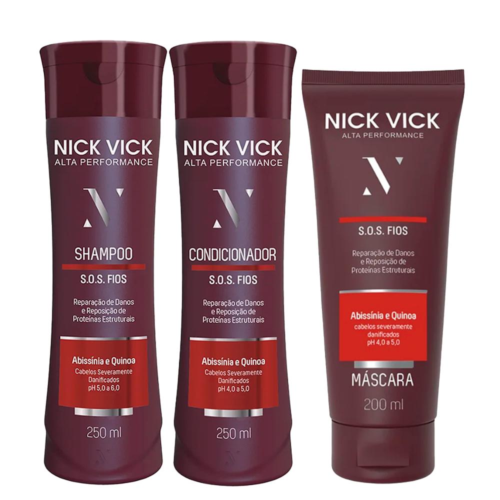 Kit Shampoo 250ml + Condicionador 250ml + Máscara 200ml Sos Nick Vick