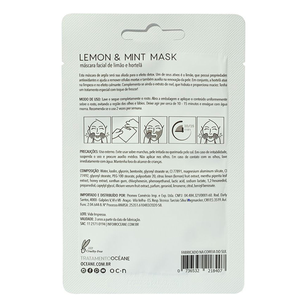 Máscara Facial Limão e Hortelã Océane 8g