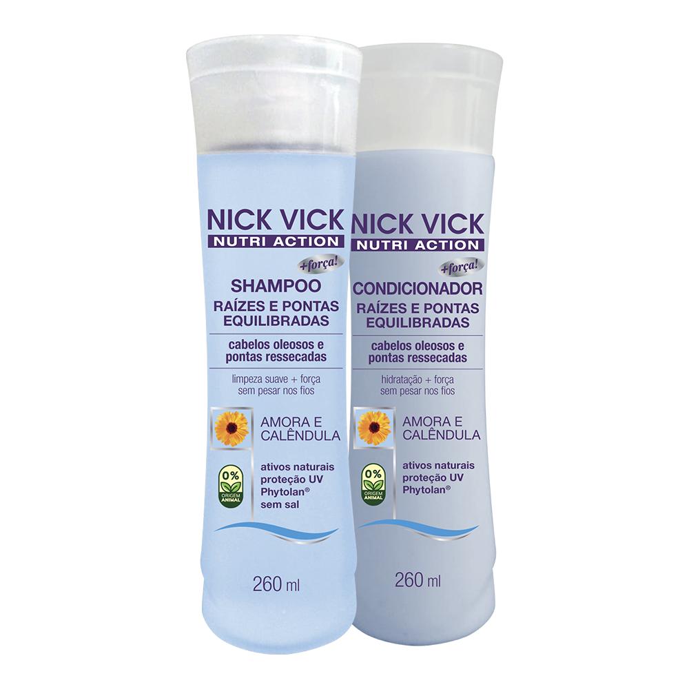 Kit Shampoo 260ml + Condicionador 260ml Raízes Pontas Equilibradas Nutri Nick Vick