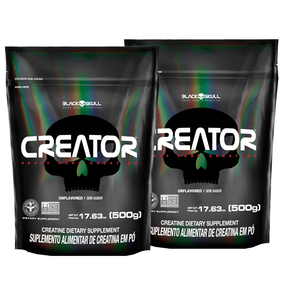 Kit 2 Creator Creatina Monohidratada Pura Black Skull 500g
