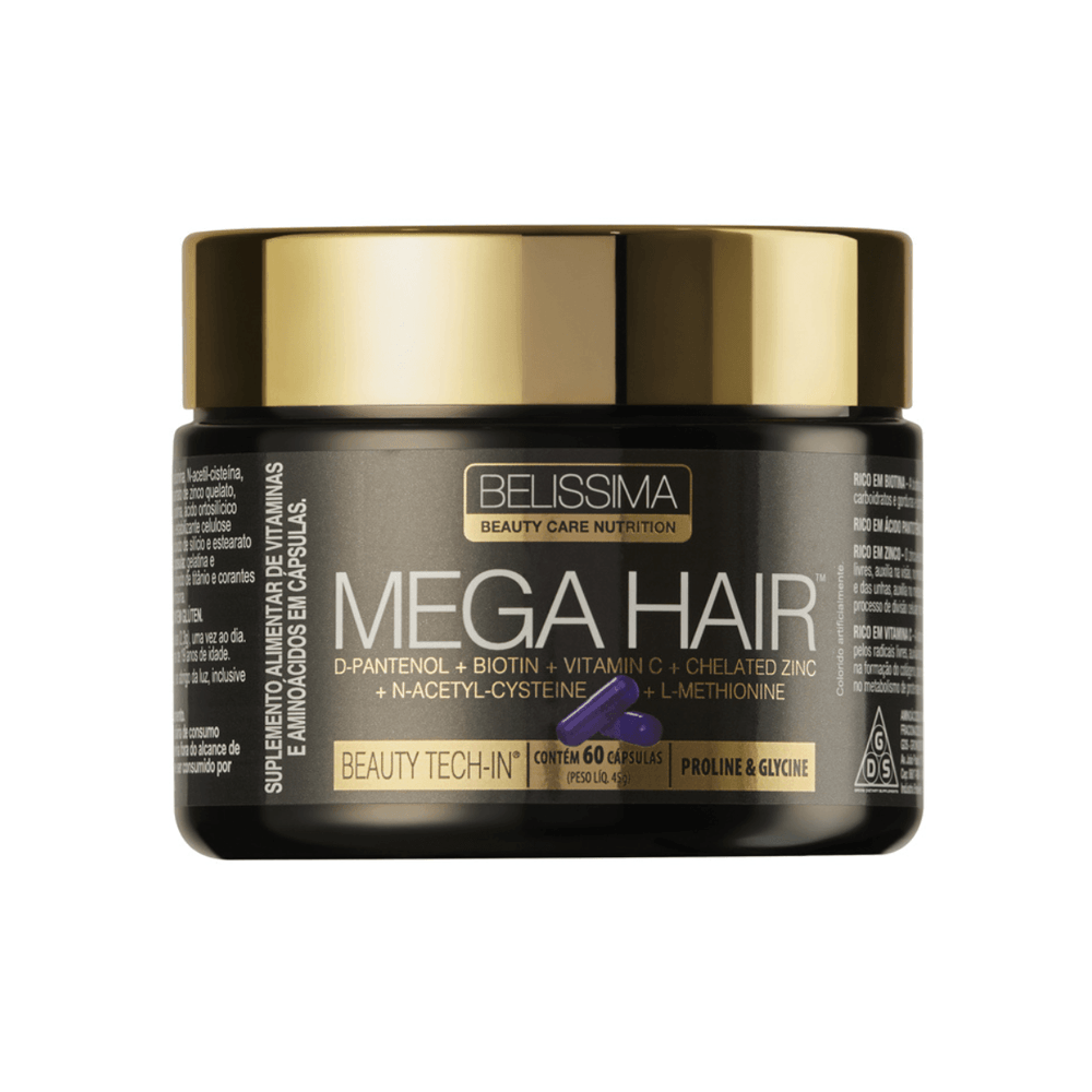Mega Hair Fortalecimento E Crescimento Dos Fios Belíssima 60 Cápsulas