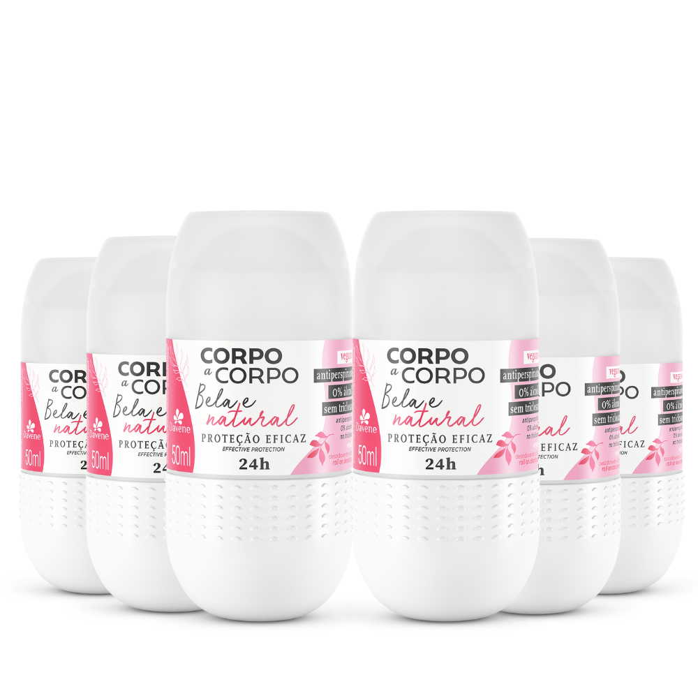 Combo Desodorante Antiperspirante Roll On Corpo A Corpo Natural 50ml 6 Unidades